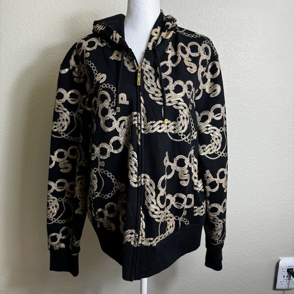 All Over by Southpole Women's Sweatshirt 2X Y2K 90s Black Hood Zip Pockets